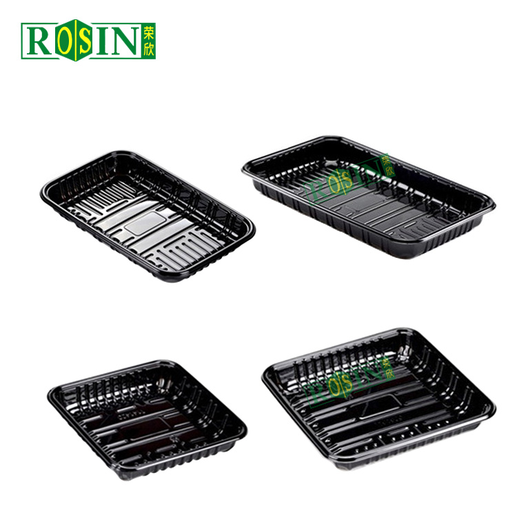 black plastic meat tray