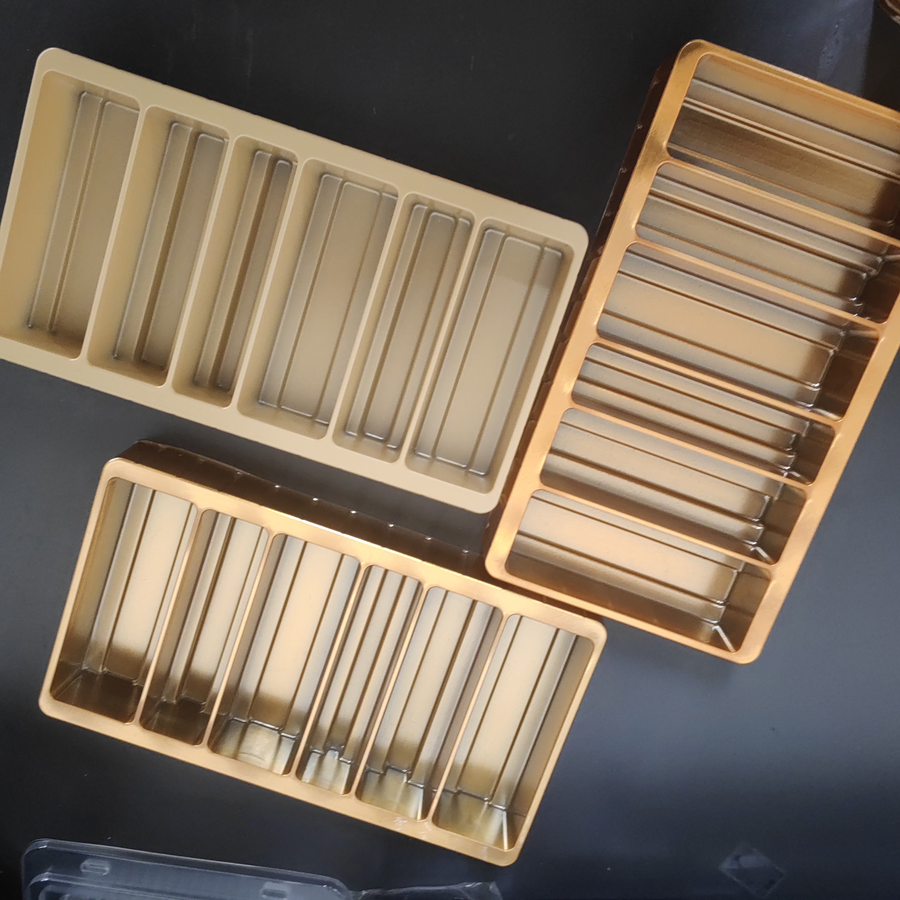 golden plastic chocolate packaging tray