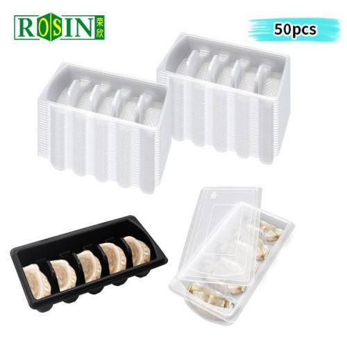 5 Compartments Black Base Clear Lid Disposable Dumpling Tray