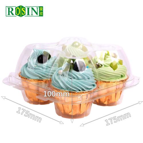 4 Compartment Clamshell Clear Plastic Cupcake Cake Packaging Box