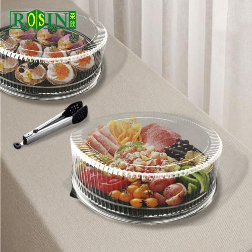 Customized Big 12 inch round plastic black cake tray with clear lid cake container box