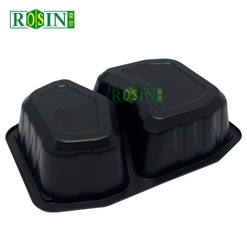 2 Compartment Black Takeaway Restaurant Food Container Supplies
