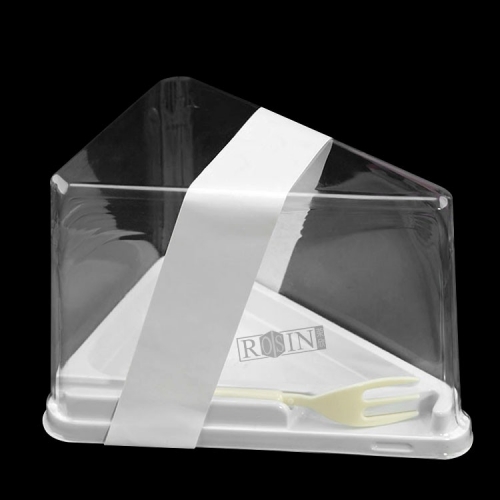 Custom disposable plastic pp triangular slice cake transparent container tray with white bottom