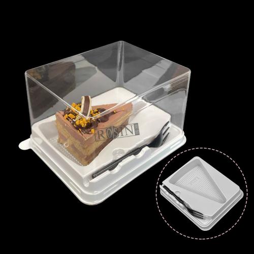 Customized disposable square tiramisu mousse cake plastic tray packaging container with lid