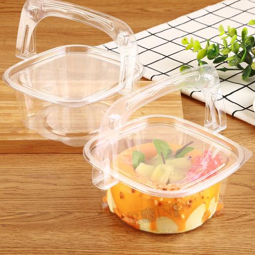 3.5 inch Plastic transparent cake box portable square bread pudding container with  handle