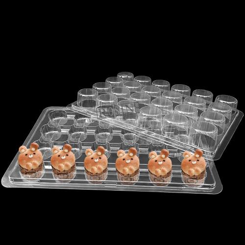 Customized disposable transparent bottom cover separation plastic cupcake container tray clamshell plastic cake packaging