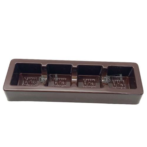 Customized disposable 4 cells plastic PS brown blister insert chocolate packaging tray