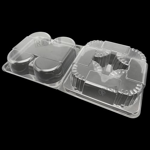 Plastic Clear Disposable PET Hinge-Lid Clamshell Cake Box with 4 Compartments