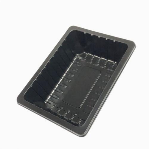 Customized disposable rectangular plastic black PP thermoforming and heat-sealing black bean tofu tray container