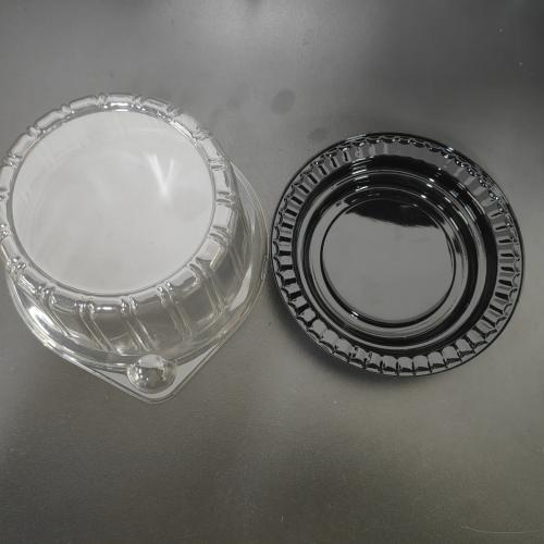 Customized 2 inch disposable black round PS plastic cake container with transparent dome lid