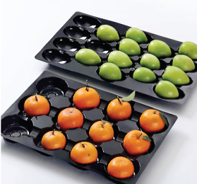 Factory customized disposable black plastic PP PET grid fruit shelf display tray