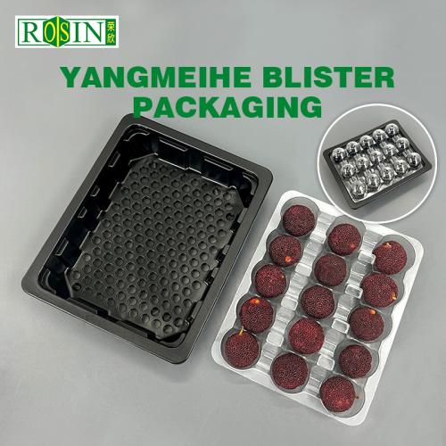Customized 15 grid Yangmei packaging with black PET bottom tray with transparent insert tray and lid