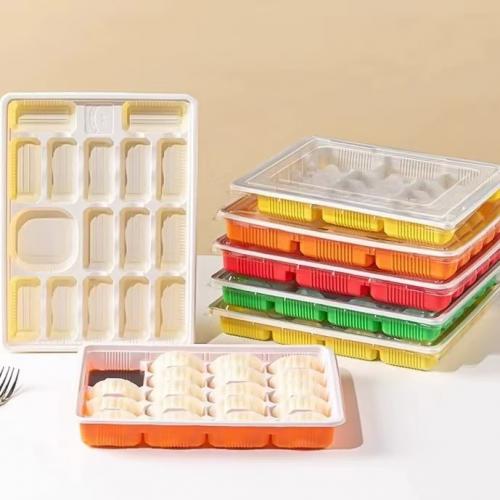 Customized 12 grid Corn starch biodegradable dumpling tray with lid disposable frozen dumpling packaging box