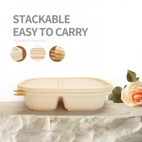 Customized Corn Starch Based Biodegradable Lunch Box 3 Compartments 750ml Food Grade Eco-Friendly Separable Bento Box Microwavable Compostable