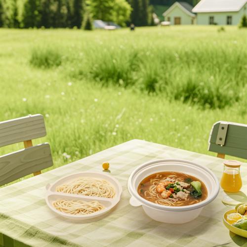 Disposable biodegradable soup bowl corn starch round bowl with inner tray and lid