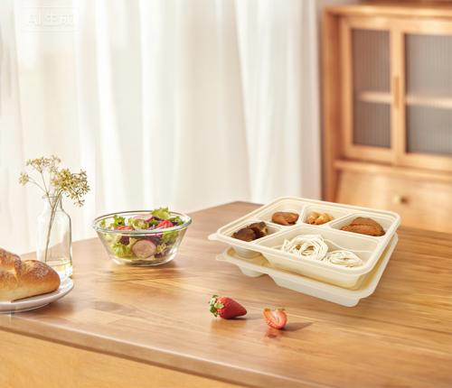 Customized 6 compartment food grade biodegradable and environmentally friendly corn starch PP disposable takeaway food box with lid