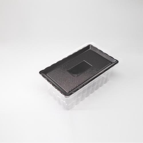 Disposable long wavy edge cake roll packaging box PET transparent cover black base tray Swiss roll long mousse cake baking blister box