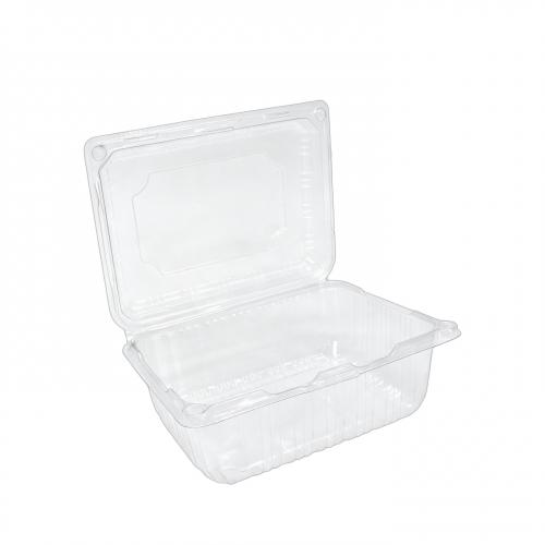 Rosinpack Custom Clear Rectangular PET Hinged Clamshell Box Disposable Plastic Fruit Punnet for Plum Grape Packaging