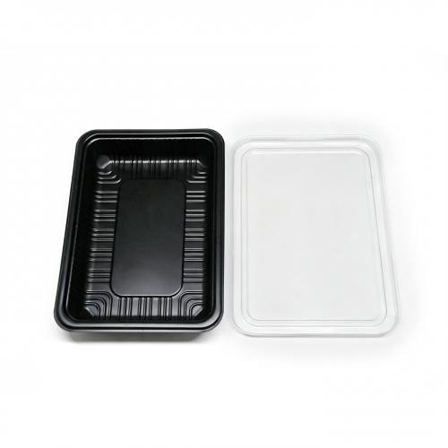 Custom Rectangular black PP single grid noodle fast food packaging box takeaway box with transparent PET lid