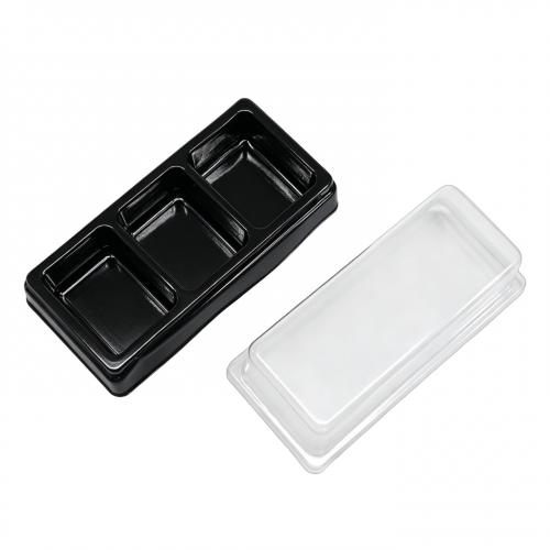 Custom Clear PET Lid Black Base 3 Cavity Macaron Blister Tray