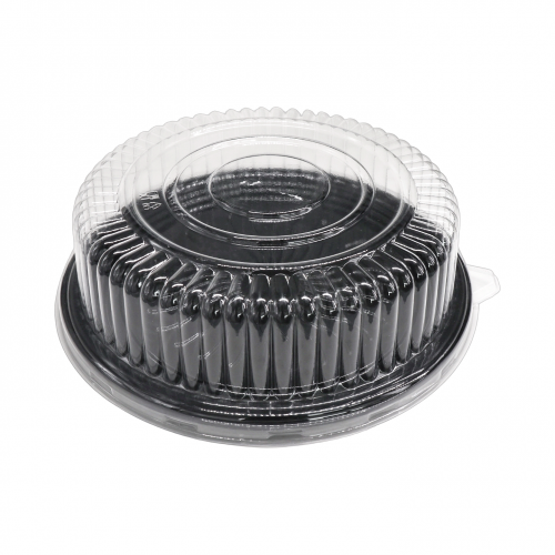 Custom 4/6/8/10/12 Inch Clear PET Round Cake Box with High Dome Lid & Black Base